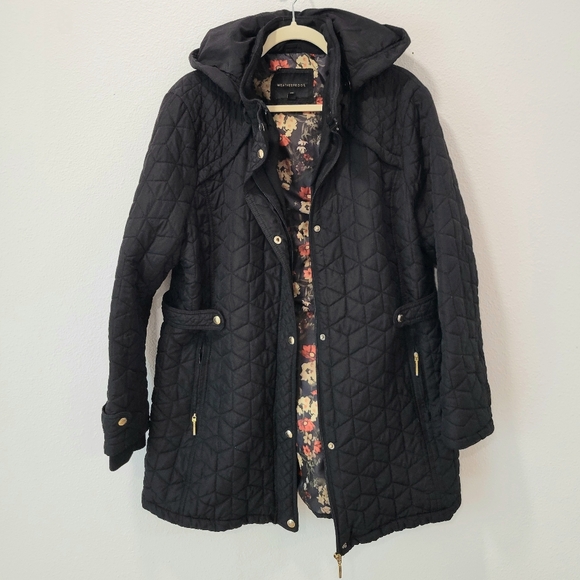 Weatherproof Jackets & Blazers - Weatherproof Women's Black Quilted Hooded Puffer Coat with Floral Lining